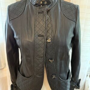 Elegant Black Quilted Leather Jacket for Women